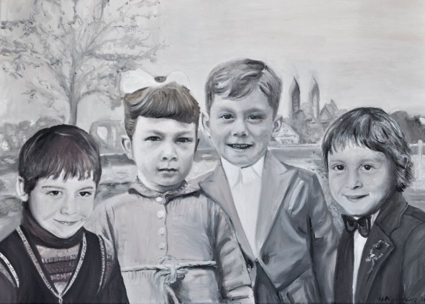 Vier Geschwister am Rhein, Gemälde